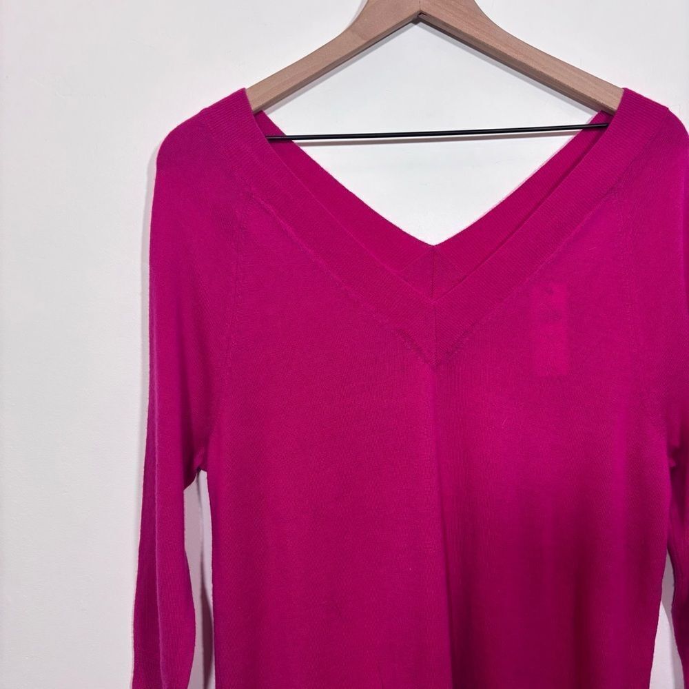 Anthropologie Moth Pink/Rose V Neck 3/4 Sleeve Merino Wool Sweater NWT Small - Picture 2 of 13